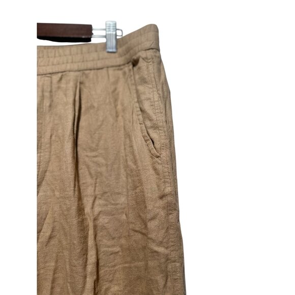Abercrombie Fitch Linen Loose Fit Pants Womens Large Brown Embroidered Hem Beach - Picture 12 of 13
